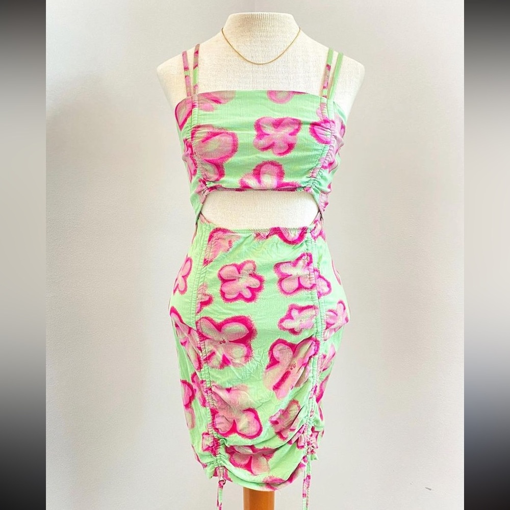 NWT Tropical Lime Green Pink Floral Dress